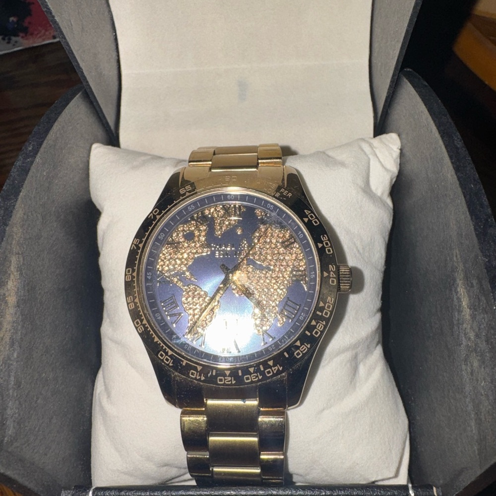 Michael Kors Gold and Blue Map Dial Watch